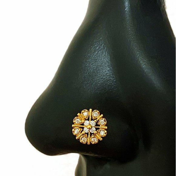 Egyptian Star Nose Stud 14kt Sterling Silver With Gold Plated Handmade - Picture 2 of 2